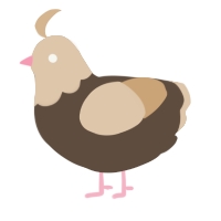 A bark and beige chicken with a head pattern