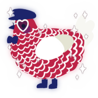 A crimson and white chicken with a lace pattern