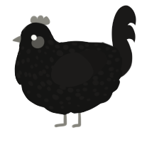 A black and sable chicken with a speckle pattern