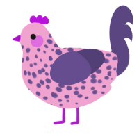 A pink and overcast chicken with a speckle pattern