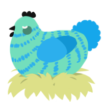 A mint and sky chicken with a bar pattern