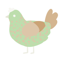 A gluppy and beige chicken with a speckle pattern