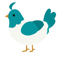 A white and teal chicken with a head pattern