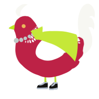 A crimson and white chicken with a neck-band pattern