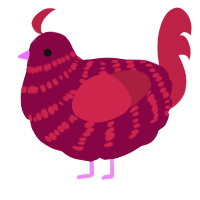A maroon and crimson chicken with a bar pattern