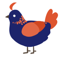 A navy and vermilion chicken with a neck-speckle pattern