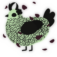 A gluppy and black chicken with a double-lace pattern
