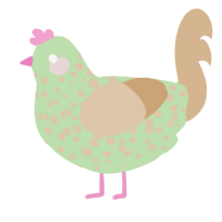 A gluppy and beige chicken with a speckle pattern