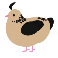 A beige and black chicken with a neck-speckle pattern