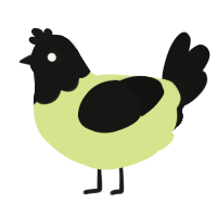 A lemon and black chicken with a head pattern
