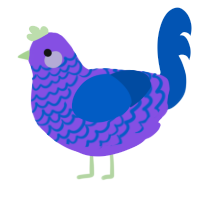 A blurple and ultramarine chicken with a lace pattern