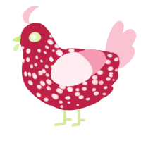 A crimson and rose chicken with a speckle pattern
