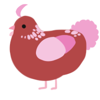 A red and pink chicken with a neck-speckle pattern