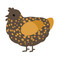 A bark and orange chicken with a speckle pattern