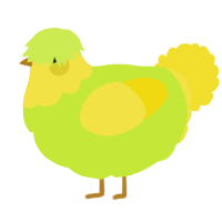 A lime and yellow chicken with a head pattern