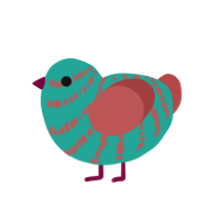 (unnamed), a turquoise and red chicken with a bar pattern