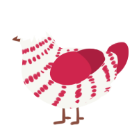 A white and crimson chicken with a bar pattern