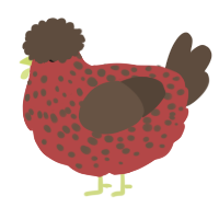 A red and bark chicken with a speckle pattern