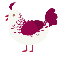 A white and maroon chicken with a half-lace pattern