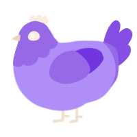 A lilac and blurple chicken with a head pattern