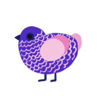 Gimon Plushie, a indigo and pink chicken with a lace pattern