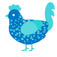 A sapphire and aqua chicken with a speckle pattern