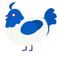 A white and ultramarine chicken with a head pattern