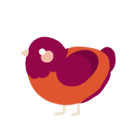 chuckles, a vermilion and maroon chicken with a head pattern