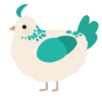 A cream and turquoise chicken with a neck-speckle pattern