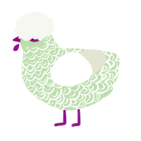 A gluppy and white chicken with a double-lace pattern