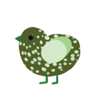 Pickle, a olive and gluppy chicken with a speckle pattern