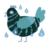 A rose and crimson chicken with a bar pattern