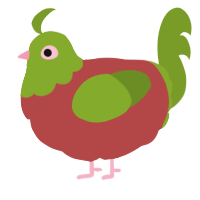 A red and chartreuse chicken with a head pattern