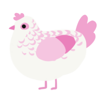 A white and pink chicken with a half-lace pattern