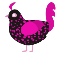 A sable and fuchsia chicken with a speckle pattern