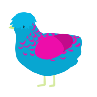 A cerulean and fuchsia chicken with a half-lace pattern