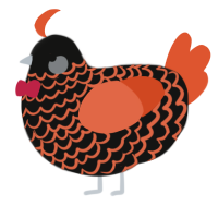 A black and vermilion chicken with a lace pattern