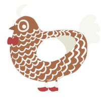 A brown and white chicken with a lace pattern