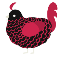 A black and crimson chicken with a lace pattern