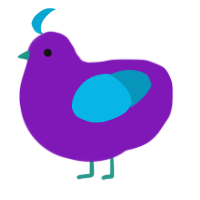 Eeker, a violet and cerulean chicken