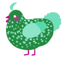 A viridian and mint chicken with a speckle pattern
