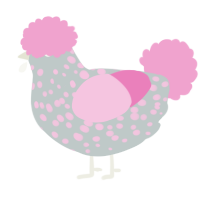 A silver and pink chicken with a speckle pattern