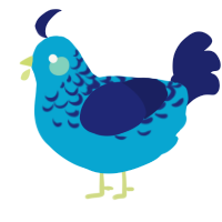 A cerulean and navy chicken with a half-lace pattern