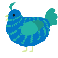A sapphire and turquoise chicken with a bar pattern
