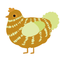 A ochre and lemon chicken with a bar pattern