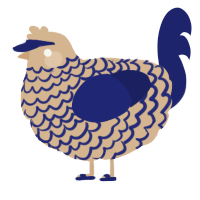 A beige and navy chicken with a lace pattern