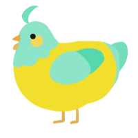 A yellow and mint chicken with a head pattern