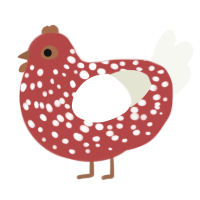 A red and white chicken with a speckle pattern