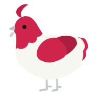 A white and crimson chicken with a head pattern