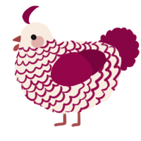 A cream and maroon chicken with a lace pattern